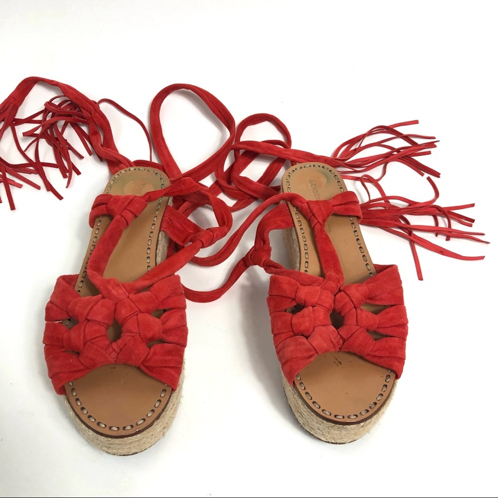 Sigerson Morrison 8 Red Suede Lace up Espadrilles